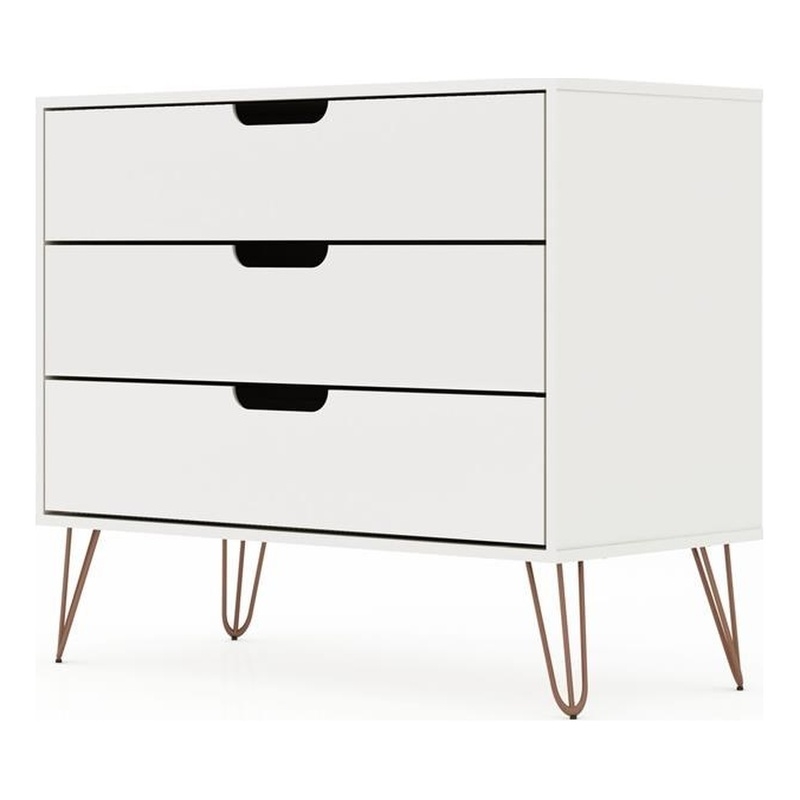 Manhattan Comfort Rockefeller 3-Drawer Wood Dresser in White