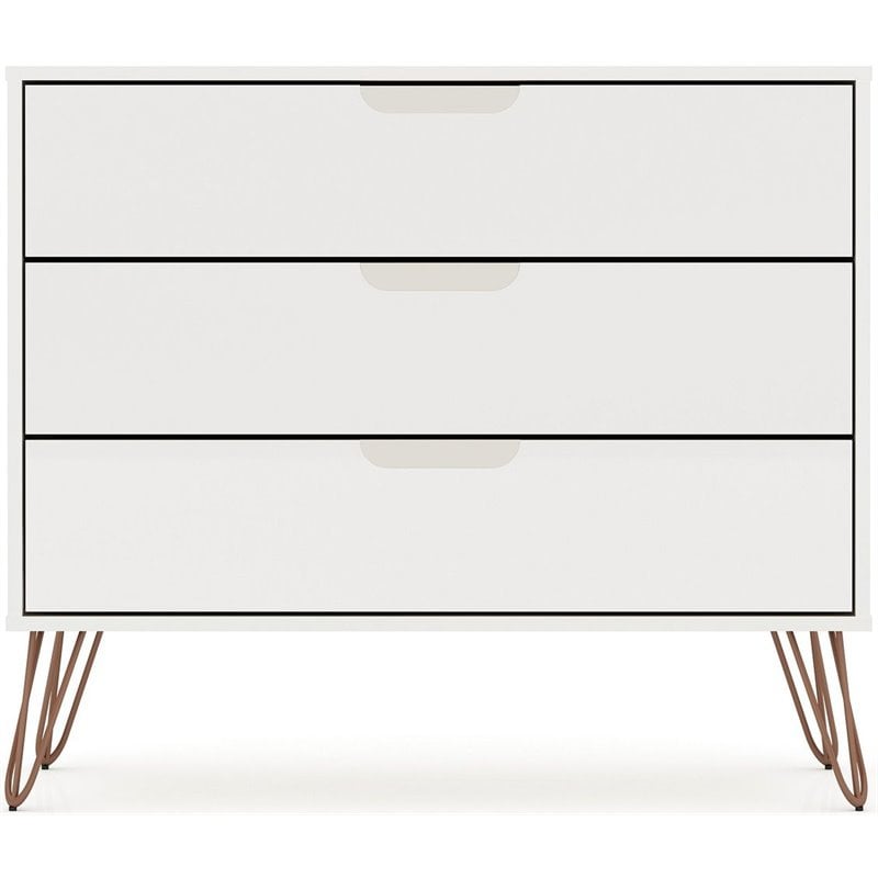 Manhattan Comfort Rockefeller 3-Drawer Wood Dresser in White
