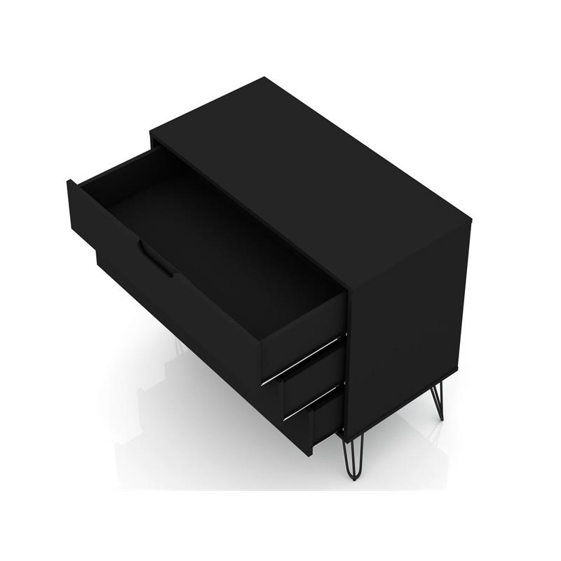 Manhattan Comfort Rockefeller 3-Drawer Wood Dresser in Black