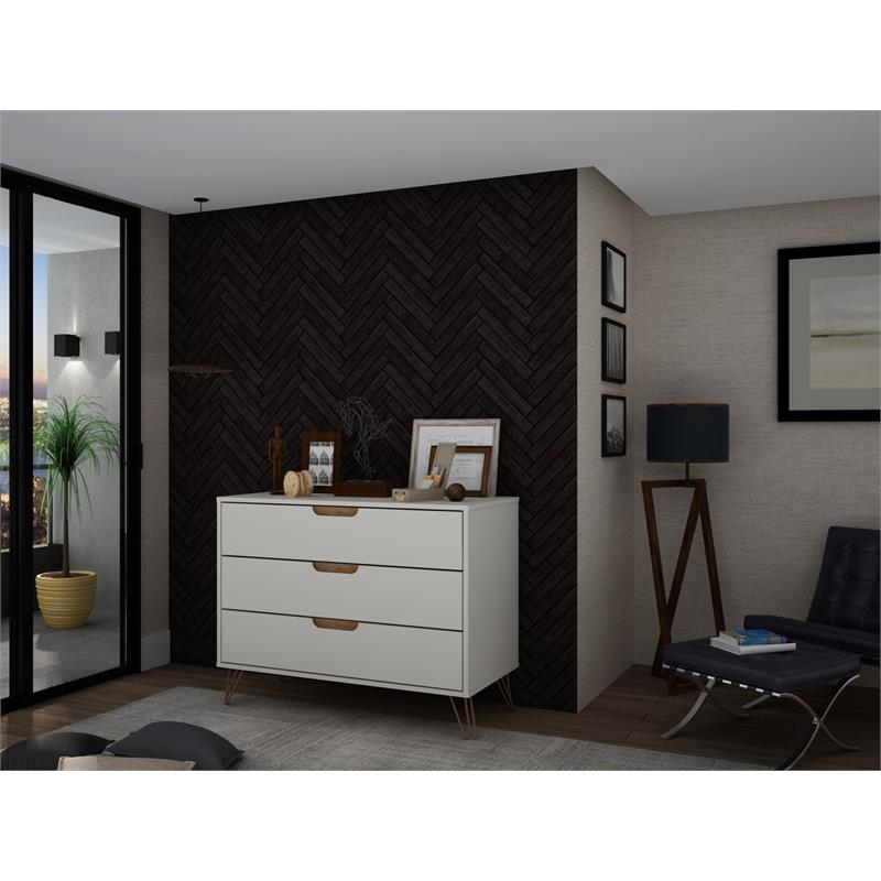 Manhattan Comfort Rockefeller 3-Drawer Wood Dresser in Off White/Natural