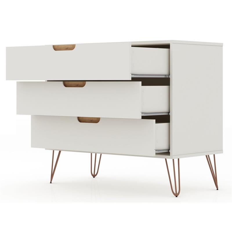 Manhattan Comfort Rockefeller 3-Drawer Wood Dresser in Off White/Natural