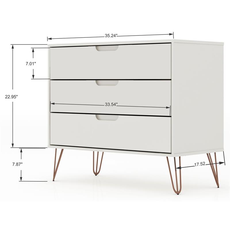 Manhattan Comfort Rockefeller 3-Drawer Wood Dresser in Off White