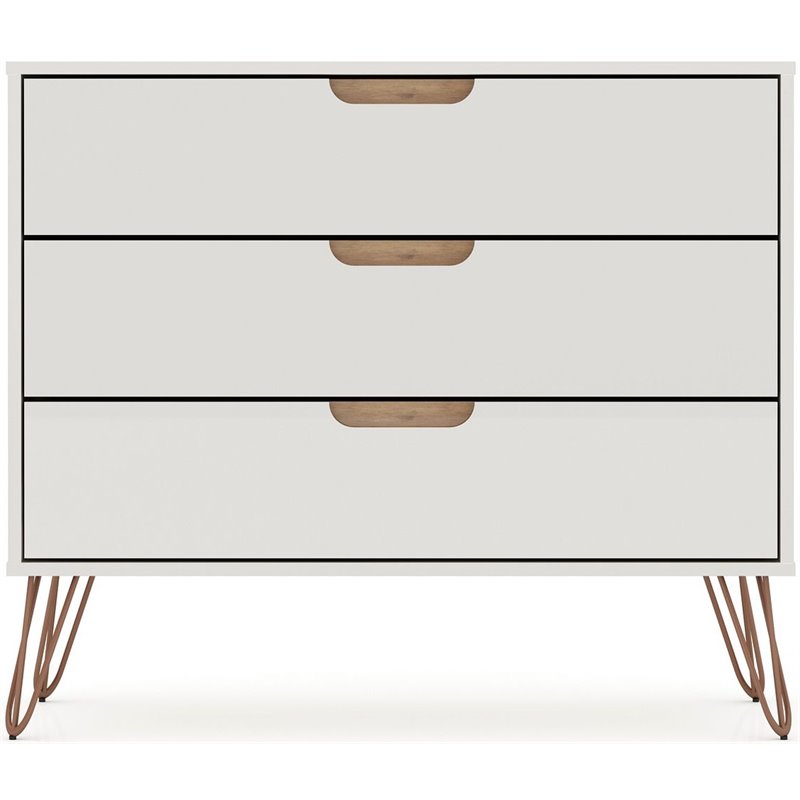 Manhattan Comfort Rockefeller 3-Drawer Wood Dresser in Off White