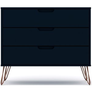 Manhattan Comfort Rockefeller 3-Drawer Wood Dresser in Midnight Blue