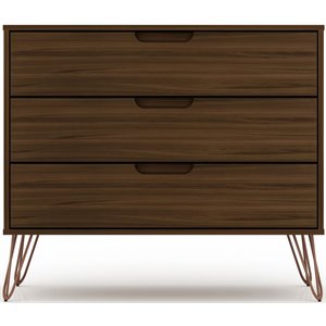 rockefeller modern sleek wood 3-drawer dresser in brown