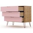 Manhattan Comfort Rockefeller 3-Drawer Wood Dresser in Rose Pink