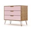 Manhattan Comfort Rockefeller 3-Drawer Wood Dresser in Rose Pink