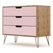 Manhattan Comfort Rockefeller 3-Drawer Wood Dresser in Rose Pink