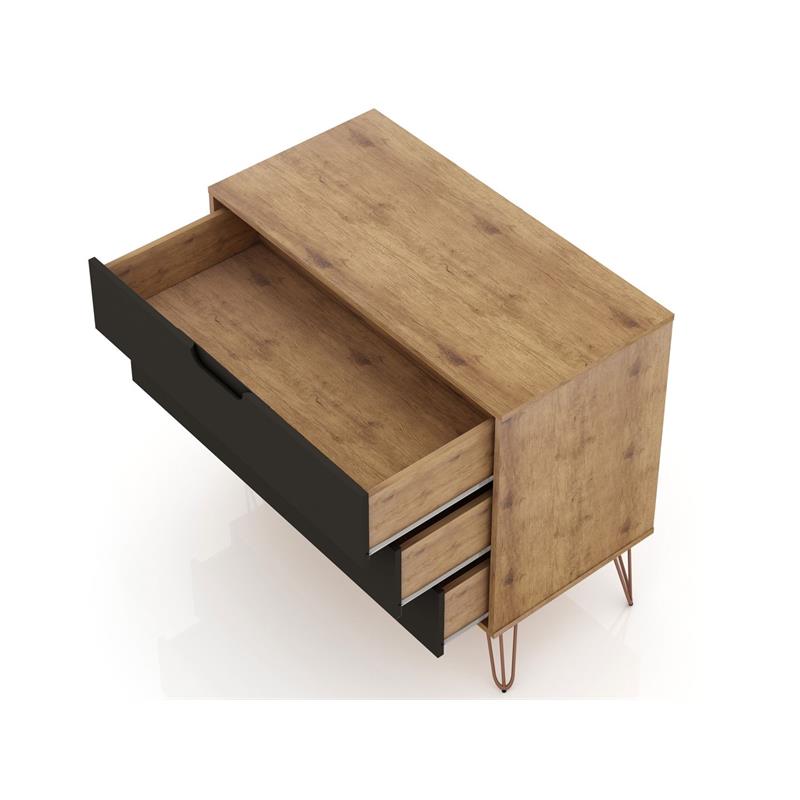Manhattan Comfort Rockefeller 3-Drawer Wood Dresser in Textured Gray