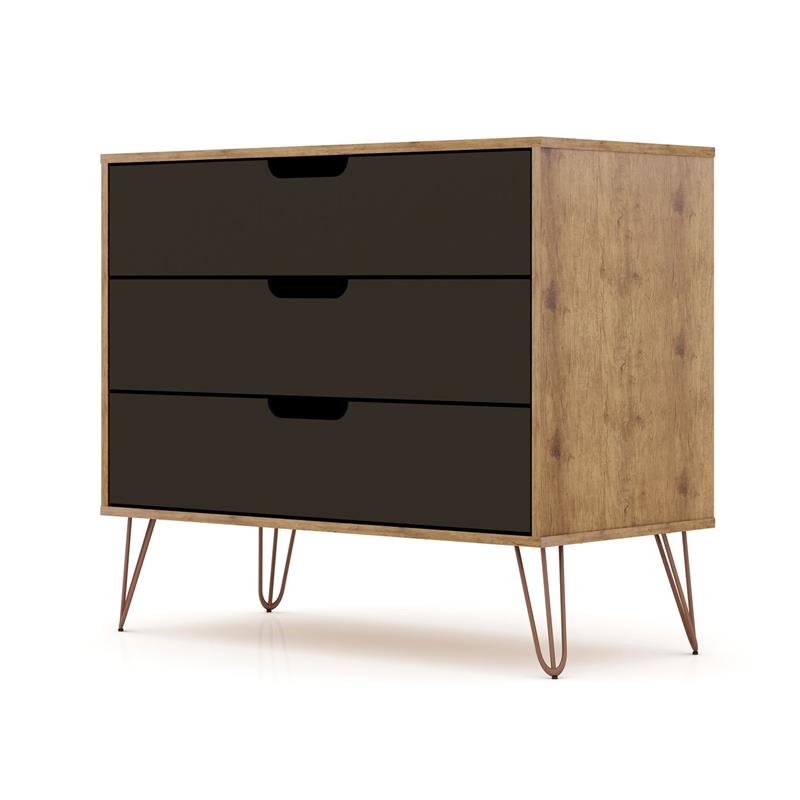 Manhattan Comfort Rockefeller 3-Drawer Wood Dresser in Textured Gray