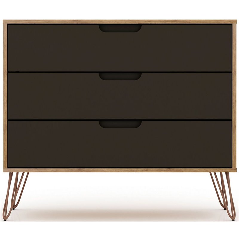 Manhattan Comfort Rockefeller 3-Drawer Wood Dresser in Textured Gray