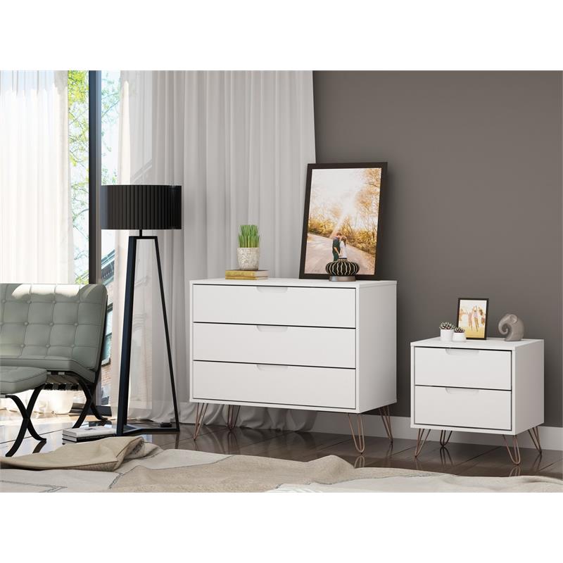 Manhattan Comfort Rockefeller Wood Dresser and Nightstand in White