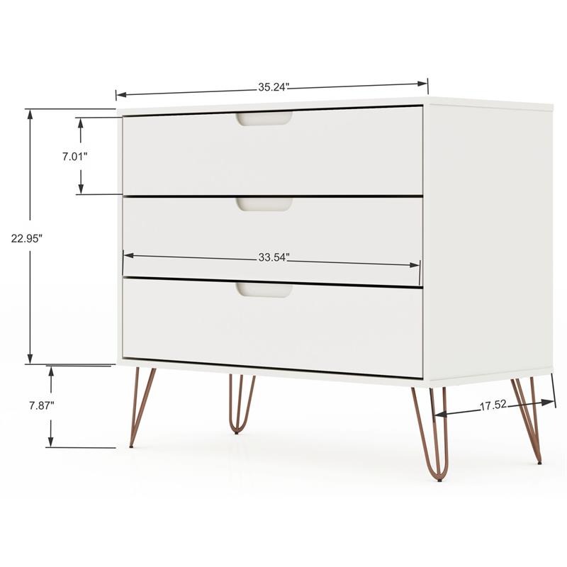 Manhattan Comfort Rockefeller Wood Dresser and Nightstand in White