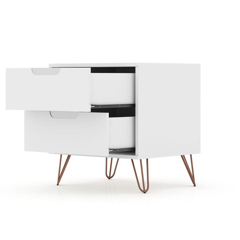 Manhattan Comfort Rockefeller Wood Dresser and Nightstand in White
