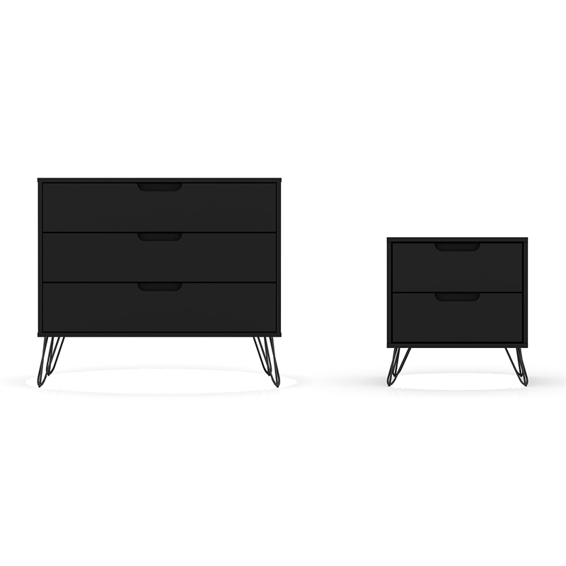 Manhattan Comfort Rockefeller Wood Dresser and Nightstand in Black
