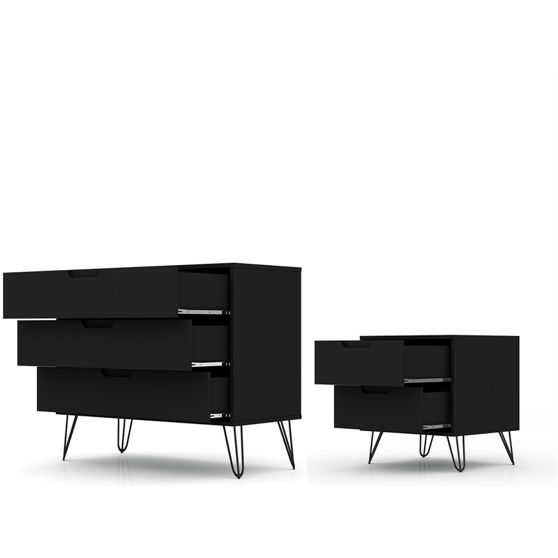 Manhattan Comfort Rockefeller Wood Dresser and Nightstand in Black