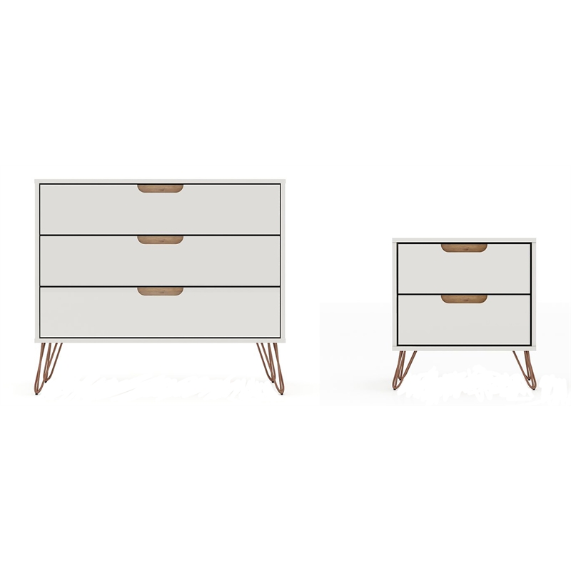 Manhattan Comfort Rockefeller Wood Dresser and Nightstand in Off White/Natural