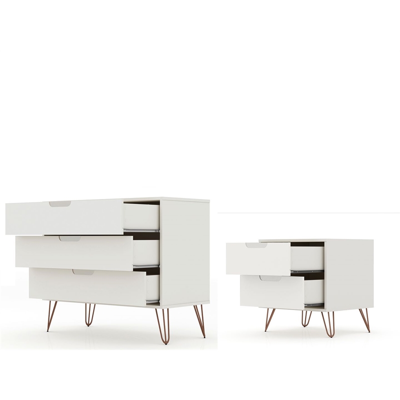 Manhattan Comfort Rockefeller Wood Dresser and Nightstand in Off White
