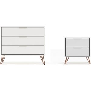 Manhattan Comfort Rockefeller Wood Dresser and Nightstand in Off White