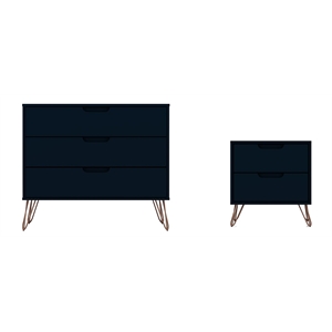 Manhattan Comfort Rockefeller Wood Dresser and Nightstand in Midnight Blue