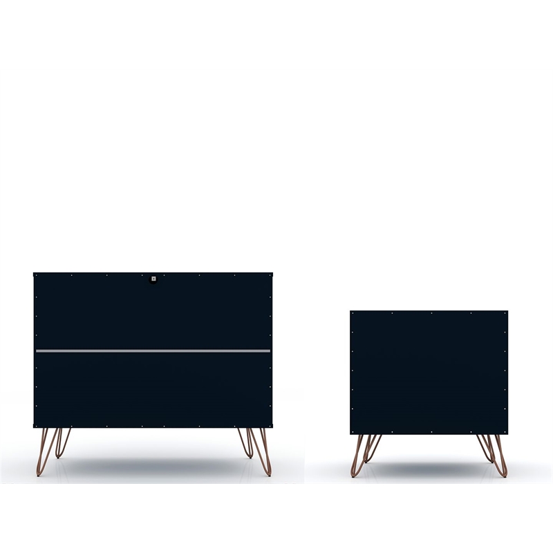 Manhattan Comfort Rockefeller Wood Dresser and Nightstand in Midnight Blue