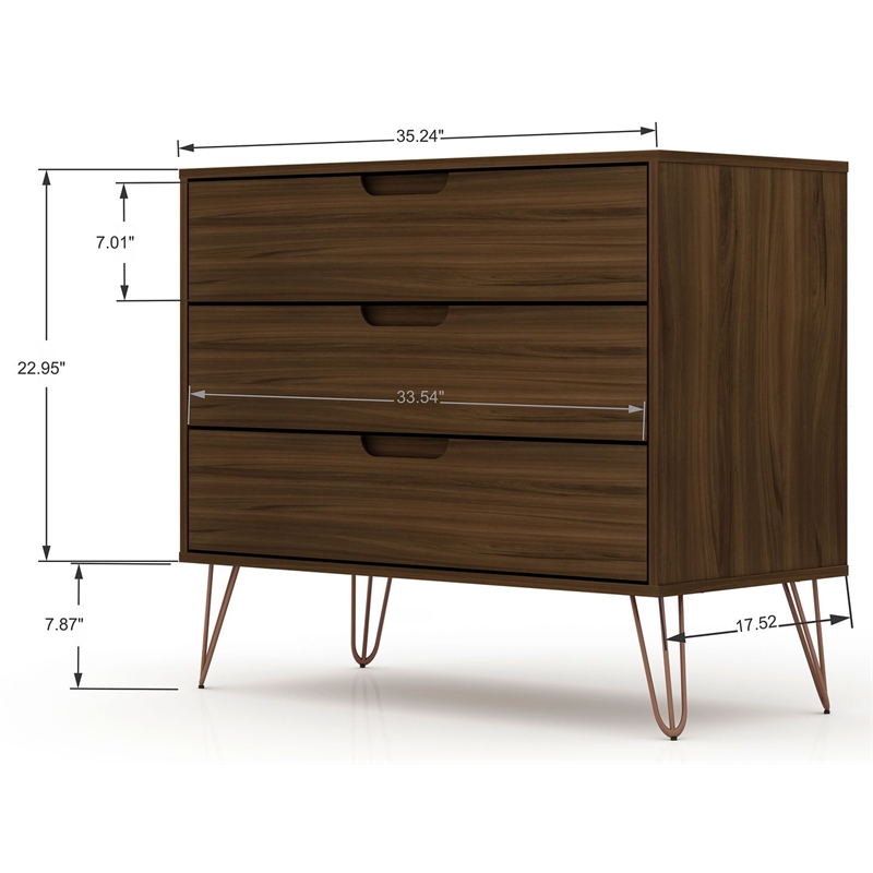 Manhattan Comfort Rockefeller Wood Dresser and Nightstand in Brown