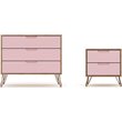 Manhattan Comfort Rockefeller Wood Dresser and Nightstand in Natural/Pink