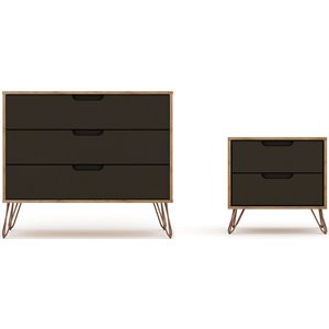 Manhattan Comfort Rockefeller Wood Dresser and Nightstand in Natural/Gray
