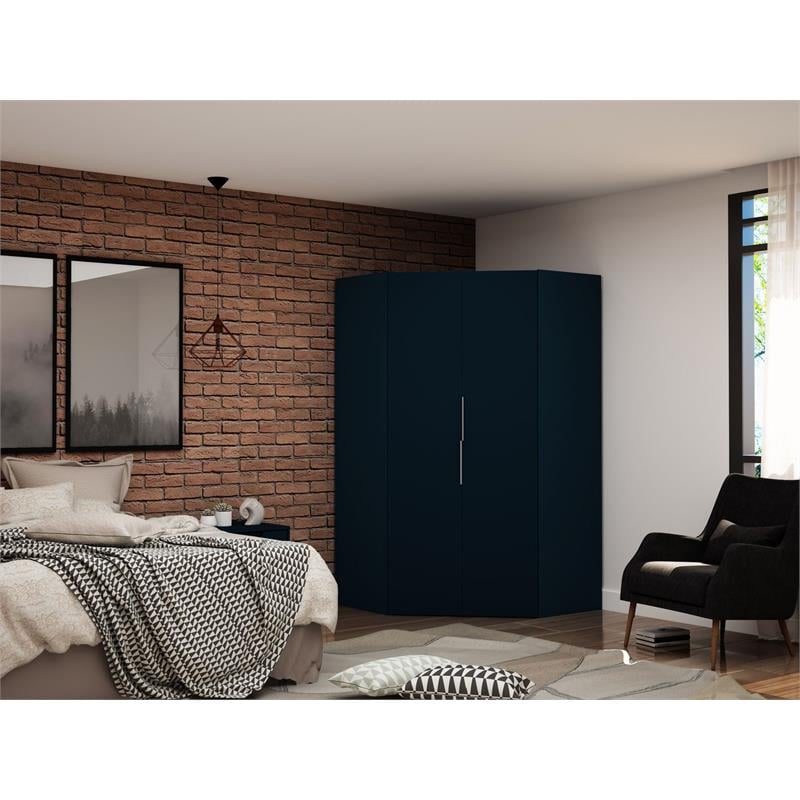 Manhattan Comfort Mulberry Wood Corner Wardrobe Closet in Blue