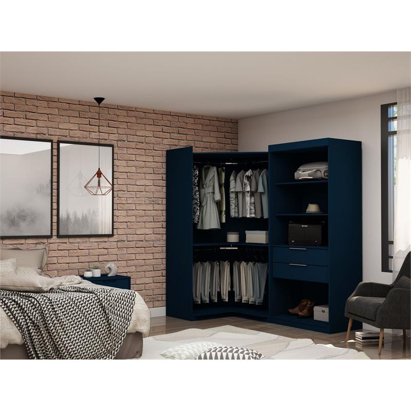 Manhattan Comfort Mulberry 2-Pc Wood Open Sectional Corner Closet Set in Blue