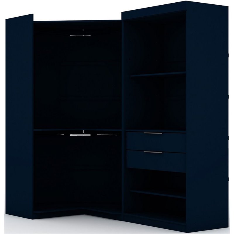 Manhattan Comfort Mulberry 2-Pc Wood Open Sectional Corner Closet Set in Blue
