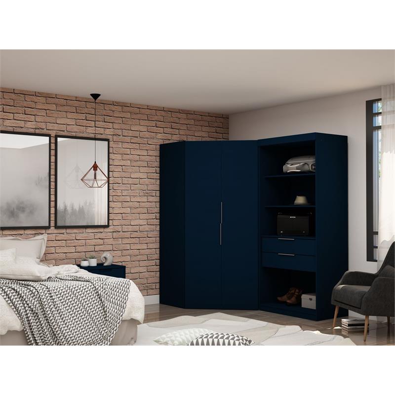 Manhattan Comfort Mulberry 2-Piece Wood Open Corner Closet Set in Midnight Blue