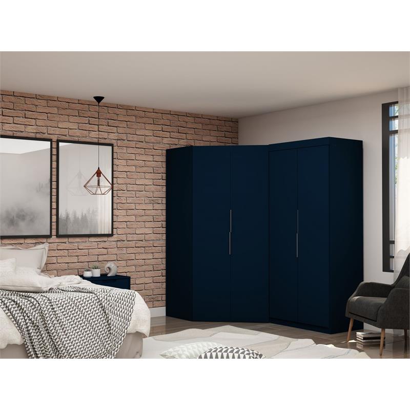 Manhattan Comfort Mulberry 2-Piece Wood Sectional Corner Wardrobe Closet in Blue