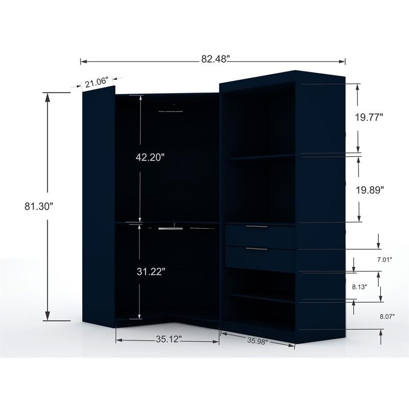 Manhattan Comfort Mulberry 2-Piece Wood Sectional Corner Wardrobe Closet in Blue