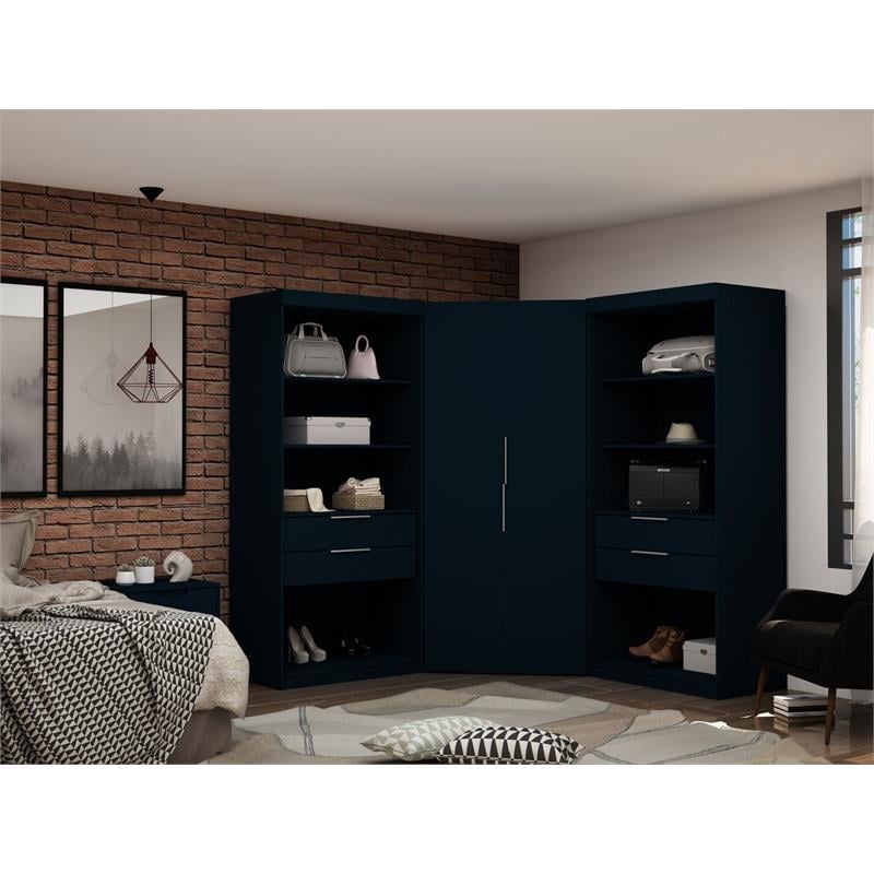 Manhattan Comfort Mulberry 3-Piece Wood Semi-Open Corner Closet Set in Blue