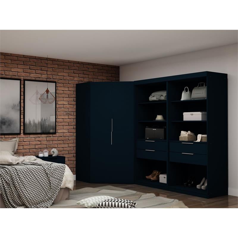 Manhattan Comfort Mulberry 3-Piece Wood Semi-Open Corner Closet Set in Blue