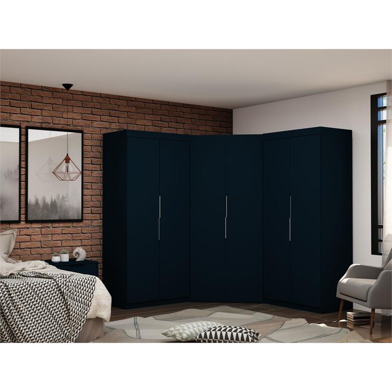 Manhattan Comfort Mulberry 3-Piece Wood Sectional Corner Closet Set in Blue
