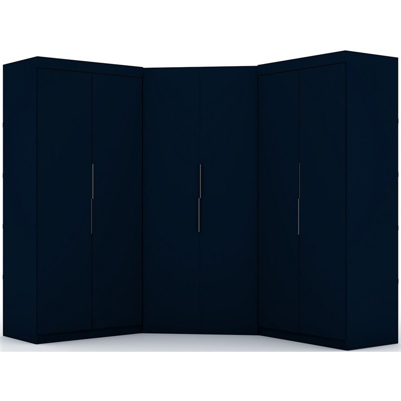 Manhattan Comfort Mulberry 3-Piece Wood Sectional Corner Closet Set in Blue