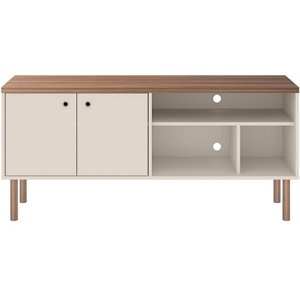 Windsor Wood 54&quot Mid Century Modern TV Stand in Off White & Nature
