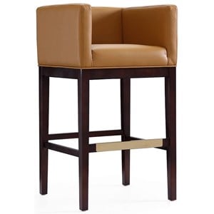 Manhattan Comfort Kingsley 30&quot Faux Leather Barstool in Camel Brown/Dark Walnut