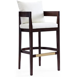 Manhattan Comfort Ritz 30.5&quot Faux Leather Barstool in Ivory/Walnut