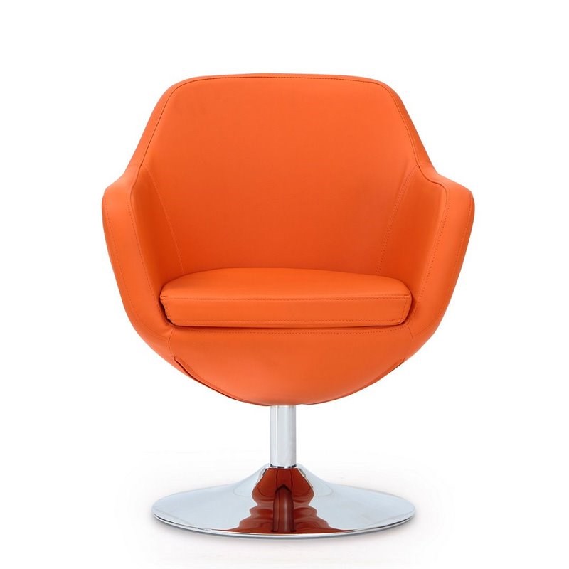 Manhattan Comfort Caisson Faux Leather Swivel Accent Chair in Orange