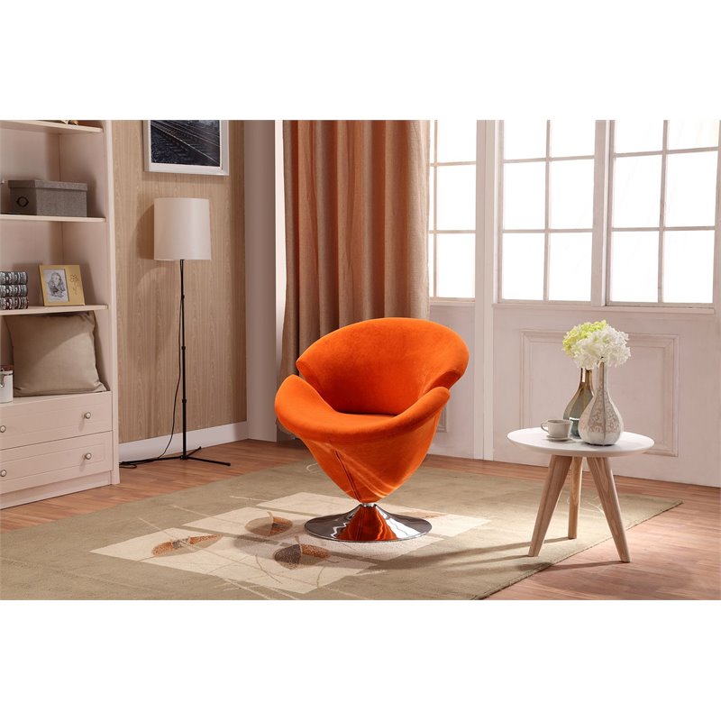 Manhattan Comfort Tulip Velvet Swivel Accent Chair in Orange/Chrome
