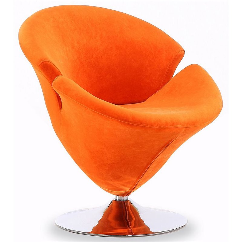 Manhattan Comfort Tulip Velvet Swivel Accent Chair in Orange/Chrome