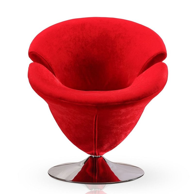 Manhattan Comfort Tulip Velvet Swivel Accent Chair in Red/Chrome