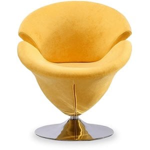 Manhattan Comfort Tulip Velvet Swivel Accent Chair in Yellow/Chrome