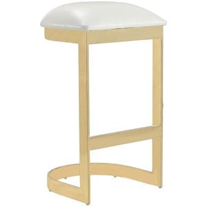 Manhattan Comfort Aura 28.54&quot Faux Leather Barstool in White/Polished Brass