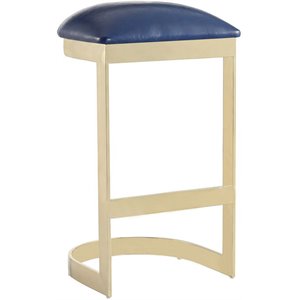 Manhattan Comfort Aura 28.54&quot Faux Leather Barstool in Blue/Polished Brass