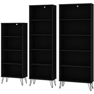 rockefeller wood 3 pc. multi-size bookcase set in black