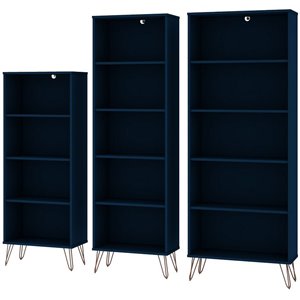rockefeller wood 3 pc. multi-size bookcase set in tatiana midnight blue